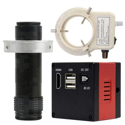 1080P FHD Digital Microscope HDMI Electronic Industrial Microscope Camera & 120X C-Mount Lens With 56-LED Adjustable Ring Light