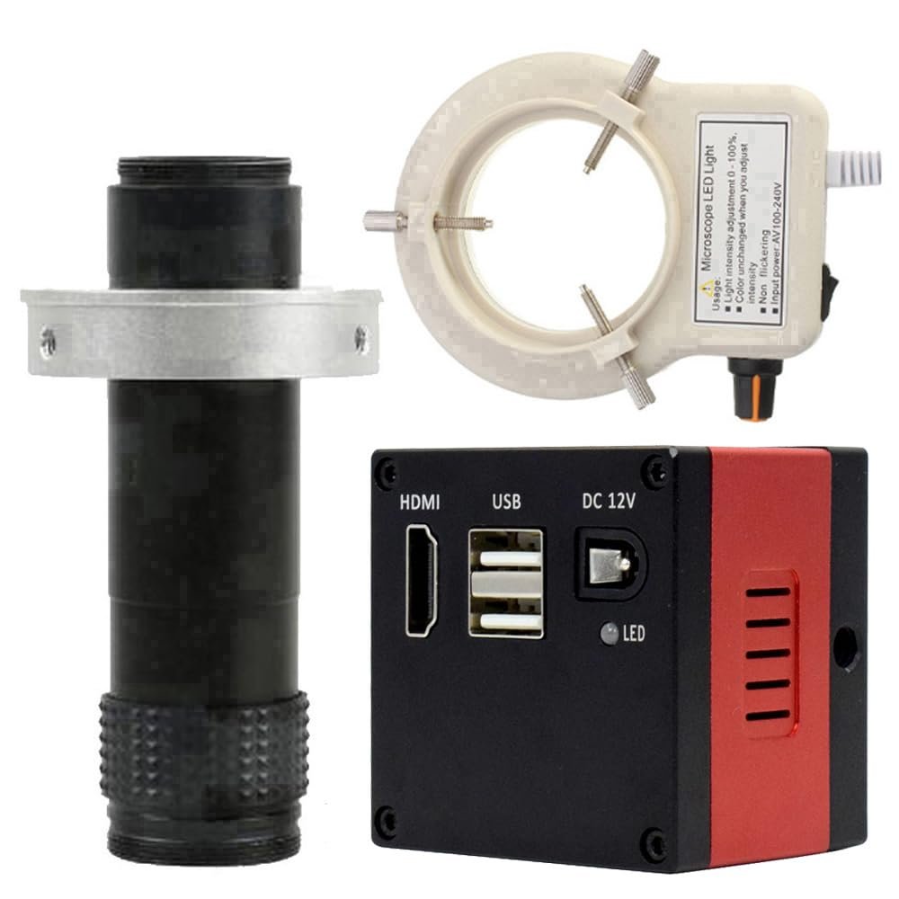 1080P FHD Digital Microscope HDMI Electronic Industrial Microscope Camera & 120X C-Mount Lens With 56-LED Adjustable Ring Light