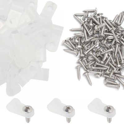 50 Pcs 1/4 Inch White Nylon Screw Mounting R-type Cable Clip Wire Clamp, 6.4mm Cable Clip Wire Clamp for Wire Management, Stainless Steel Screws Includedc