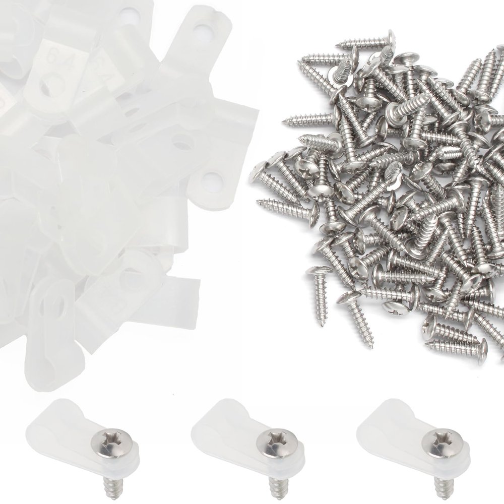 50 Pcs 1/4 Inch White Nylon Screw Mounting R-type Cable Clip Wire Clamp, 6.4mm Cable Clip Wire Clamp for Wire Management, Stainless Steel Screws Includedc