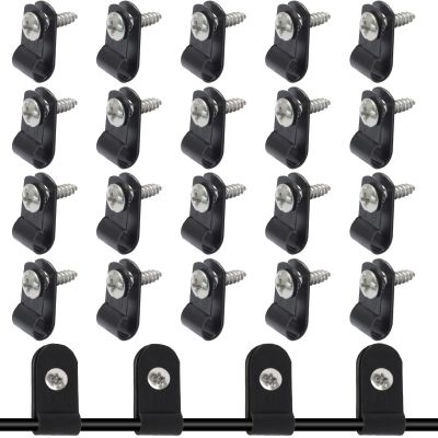 100 Pcs 1/8 Inch Black Nylon Screw Mounting R-type Cable Clip Wire Clamp, 3.3mm Cable Clip Wire Clamp for Wire Management, Stainless Steel Screws Included