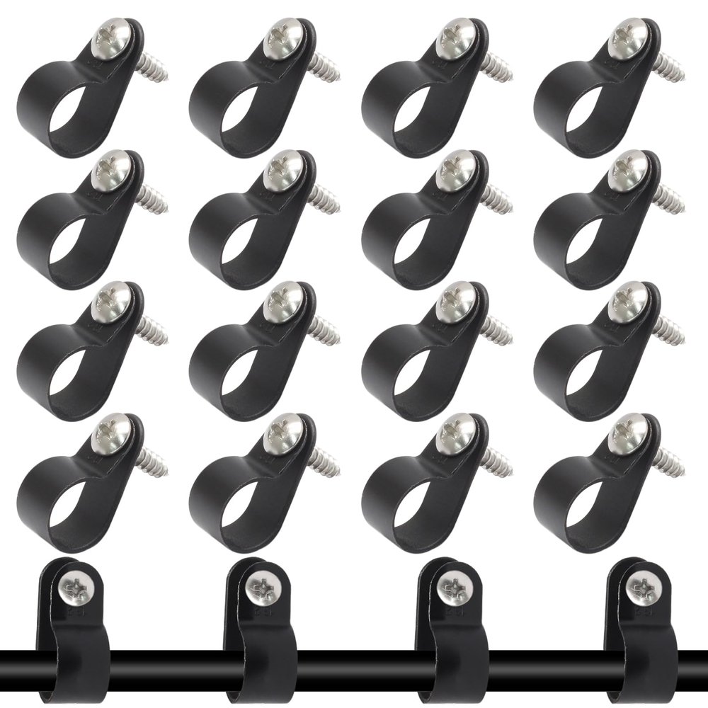 100 Pcs 1/2 Inch Black Nylon Screw Mounting R-type Cable Clip Wire Clamp, 13.2mm Cable Clip Wire Clamp for Wire Management, Stainless Steel Screws Included