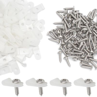 100 Pcs 1/8 Inch White Nylon Screw Mounting R-Type Cable Clip Wire Clamp, 3.3mm Cable Clip Wire Clamp for Wire Management, Stainless Steel Screws Included