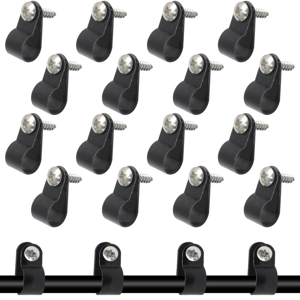 100 Pcs 3/8 Inch Black Nylon Screw Mounting R-type Cable Clip Wire Clamp, 10.4mm Cable Clip Wire Clamp for Wire Management, Stainless Steel Screws Included