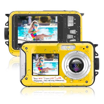 4K Underwater Camera 11FT Waterproof Camera Autofocus 48MP Selfie Dual Screen Waterproof Digital Camera 16X Underwater Camera for Snorkeling with 32GB Card, Yellow