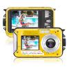 4K Underwater Camera 11FT Waterproof Camera Autofocus 48MP Selfie Dual Screen Waterproof Digital Camera 16X Underwater Camera for Snorkeling with 32GB Card, Yellow view 1