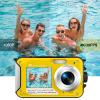 4K Underwater Camera 11FT Waterproof Camera Autofocus 48MP Selfie Dual Screen Waterproof Digital Camera 16X Underwater Camera for Snorkeling with 32GB Card, Yellow view 2