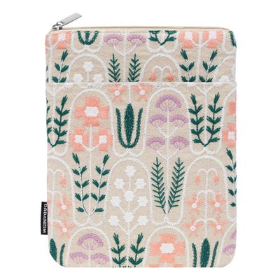 Dadanism 6-7 Inch Embroidered Flower Padded Sleeve for All-New 7" Kindle Paperwhite, 7" Kindle Colorsoft, 6" Kindle, Protective Sleeve Case for 6" Kobo Clara BW/Colour E-Reader, Beige Plants
