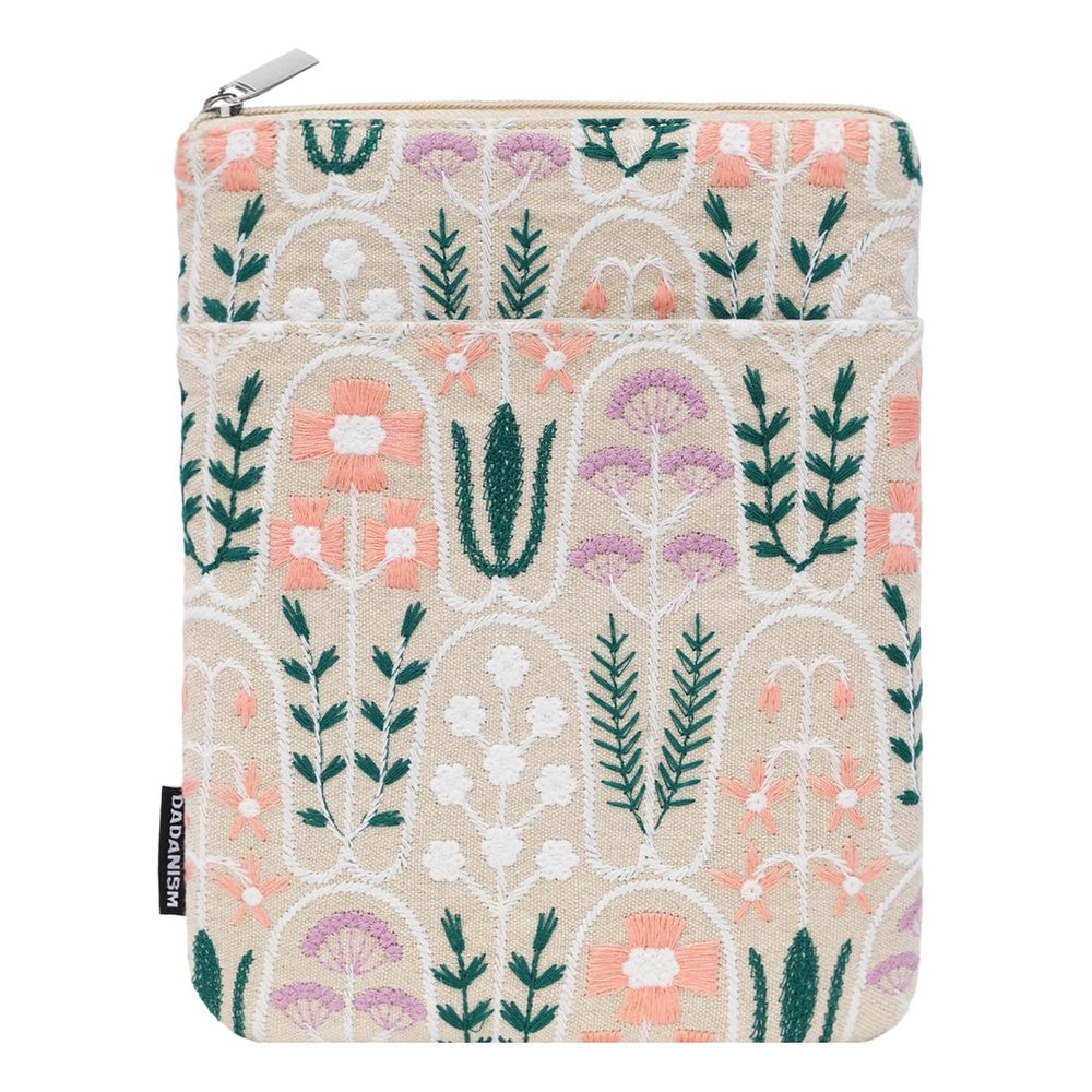 Dadanism 6-7 Inch Embroidered Flower Padded Sleeve for All-New 7" Kindle Paperwhite, 7" Kindle Colorsoft, 6" Kindle, Protective Sleeve Case for 6" Kobo Clara BW/Colour E-Reader, Beige Plants