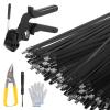 300 PCS 11.8 Inch Metal Zip Ties, Stainless Steel Cable Tie Gun Set, Heavy Duty Self-locking Cable Ties Adjustable Metal Zip Ties Tool Kit for Machinery Exhaust Wrap Pipes Cables Fence (Black) view 1