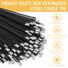 300 PCS 11.8 Inch Metal Zip Ties, Stainless Steel Cable Tie Gun Set, Heavy Duty Self-locking Cable Ties Adjustable Metal Zip Ties Tool Kit for Machinery Exhaust Wrap Pipes Cables Fence (Black) view 3