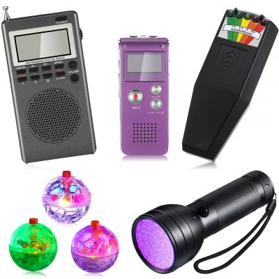 Saillong 7 Pcs Ghost Hunting Equipment Kit 1 Electromagnetic Paranormal Radiation Detector 1 Digital EVP Voice Recorder 1 Hand Held Radio 1 UV Flashlight 3 LED Light up Cat Balls, 8gb(Multicolor)
