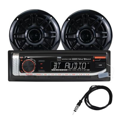 Dual Electronics MXP152B Marine Stereo with (2) 6.5" Marine Speakers & Antenna | AM/FM Boat Radio Digital Media Receiver with Built-in Bluetooth | USB Playback with 2.1A Fast Charging | Black