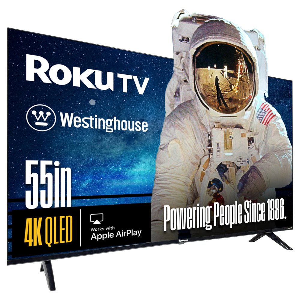 Westinghouse Roku TV - 55 Inch Smart TV, 4K UHD QLED Television w/HDR 10+, Dolby Vision, Wi-Fi & Mobile App Connectivity, Flat Screen Compatible w/Apple HomeKit, Alexa, & Google Assistant