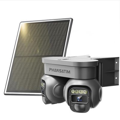 PHANSATIM Non WiFi Security Solar Outdoor Camera Wireless,4G LTE Cellular Solar Powered Outside Cameras for Home Surveillance,Dual Lens 360 Video, PTZ Motion Detection Sensor, Built in SIM Card