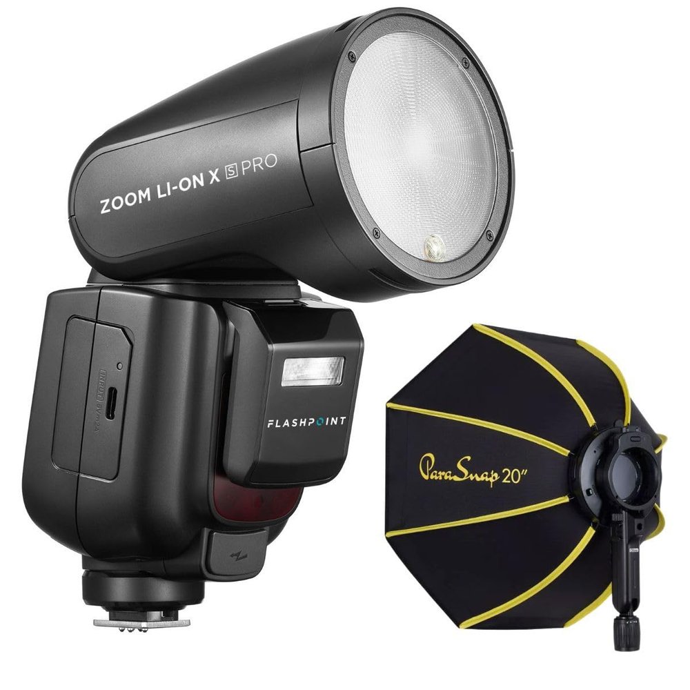 Flashpoint Zoom Li-on X PRO R2 TTL On-Camera Round Flash Speedlight for Nikon (Godox V1 Pro) with Glow PS-B20K ParaSnap Octagonal Softbox (20")