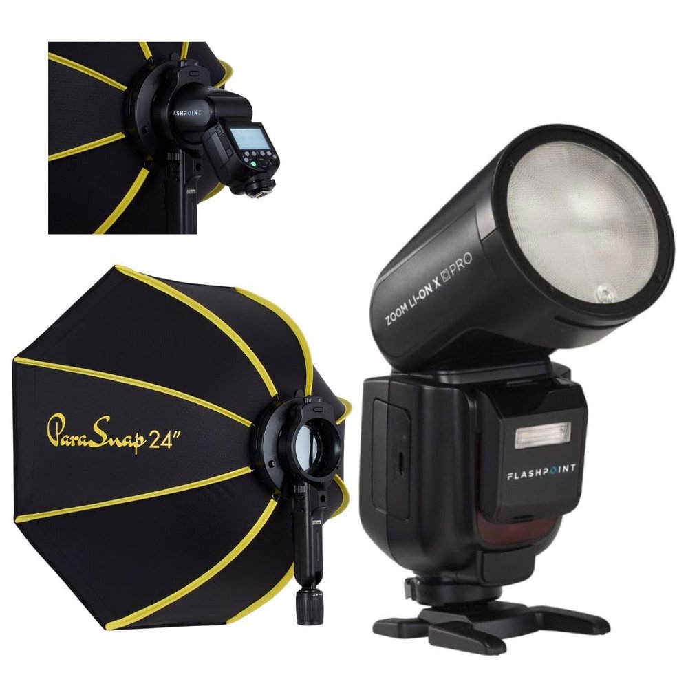 Flashpoint Zoom Li-on X PRO R2 TTL On-Camera Round Flash Speedlight for Olympus/Panasonic (Godox V1 Pro) with Glow PS-B24K ParaSnap Octagonal Softbox (24")