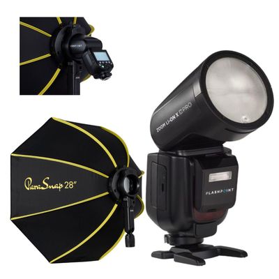 Flashpoint Zoom Li-on X PRO R2 TTL On-Camera Round Flash Speedlight for Nikon (Godox V1 Pro) with Glow PS-B28K ParaSnap Octagonal Softbox (28")