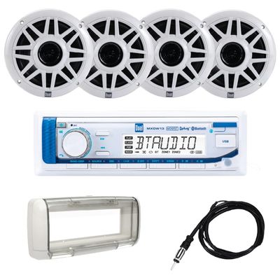 Dual Electronics MXP154SG Marine Stereo with (4) 6.5 Marine Speakers, Spashguard & Antenna | Boat Radio with Built-in Bluetooth | USB Playback with 2.1A Fast Charging | White