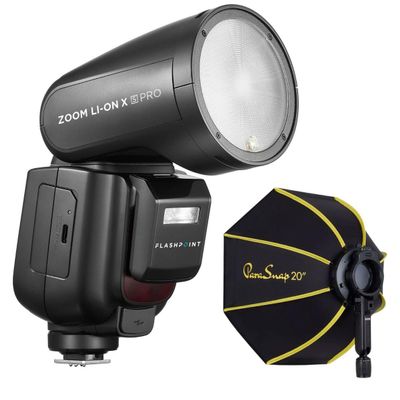 Flashpoint Zoom Li-on X PRO R2 TTL On-Camera Round Flash Speedlight For Olympus/Panasonic (Godox V1 Pro) with Glow PS-B20K ParaSnap Octagonal Softbox (20")