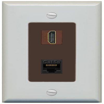 RiteAV 1 Port HDMI Cat5e-Ethernet Decorative Wall Plate - 1 Gang [Gray/Brown]