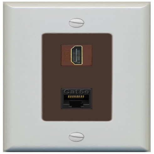RiteAV 1 Port HDMI Cat5e-Ethernet Decorative Wall Plate - 1 Gang [Gray/Brown]
