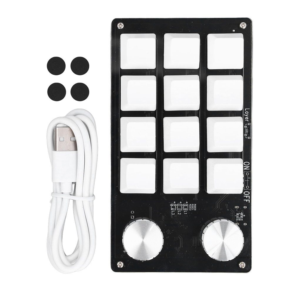 12 Key Knob Keyboard Programmable USB Red Switch Mechanical Keypad DC 5V 1A for Office Game Music Media