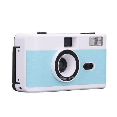 XUMIUZIY Film Camera 35MM, Reusable with Flash, Retro Supports 135 or 35MM Black and White or Color Film, 28MM F/8 Lens 1/120s Shutter Speed (Blue White)