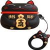 Yatchen for Airpods 4 Case,Cute 3D Cartoon Lucky Cat Airpods 4 4rd Generation Cover Kawaii Soft Silicone Protective Cover with Keychain Shockproof Charging Case for AirPods 4 for Girls Black view 1