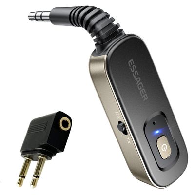Bluetooth Receiver for Car, Noise Cancelling 3.5mm AUX Bluetooth Car Adapter, Wireless Audio Receiver Transmitter for Home Stereo/Wired Headphones Airplane, Gold