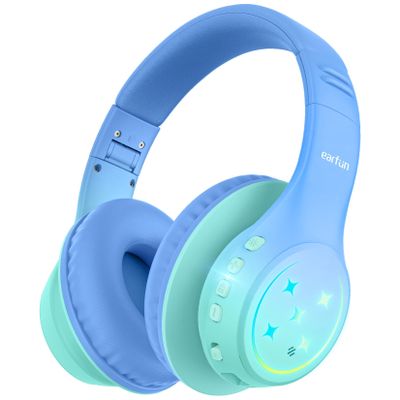 EarFun K4 Kids Bluetooth Headphones, Wireless Headphones with LED Lights, 74/85/94dBA Volume Limited, Built-in Mic, 90H Playtime, Bluetooth 5.4 Over Ear Headphone for iPad/Tablet/PC/School (Green)