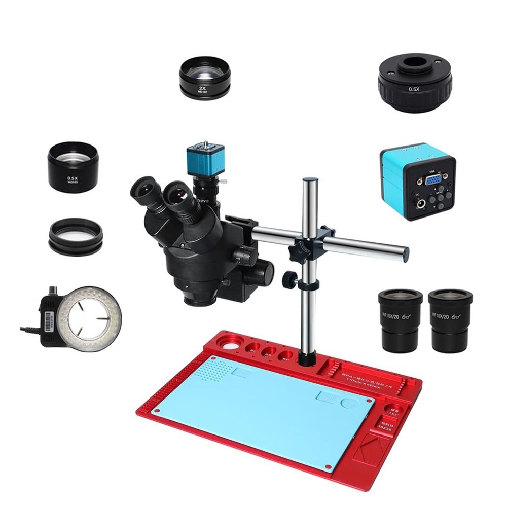 JOEBO Microscope Kit 3.5X-90X Simul-Focal Trinocular Stereo Zoom Microscope with 38MP HDMI USB Microscopio Digital Camera Soldering PCB Repair Tool Microscope Lens Adapters(VGA 0.5X C Mount)