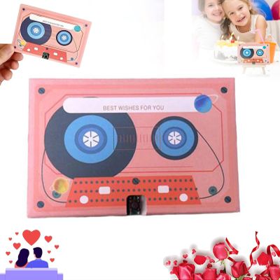Voice Recording Cassette Tape Gift - Valentines Cassette Recorder, Valentine's Day Customizable Sound Greeting Card, 30/60/300 Seconds Message Recorder, Sound Greeting Card for Couple (Pink)