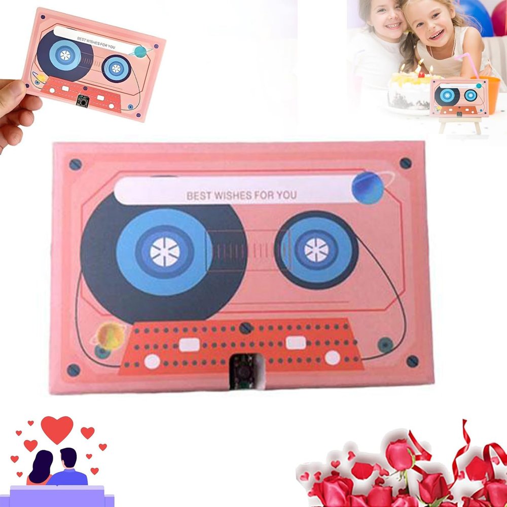 Voice Recording Cassette Tape Gift - Valentines Cassette Recorder, Valentine's Day Customizable Sound Greeting Card, 30/60/300 Seconds Message Recorder, Sound Greeting Card for Couple (Pink)