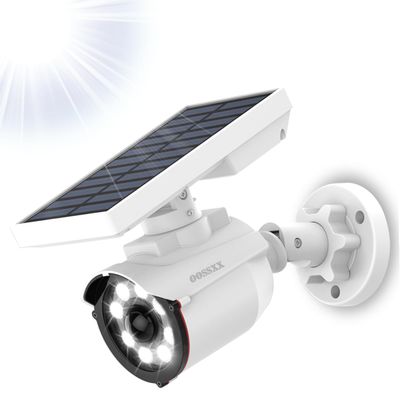 OOSSXX Solar Powered Outdoor Wireless Simulated Cameras Fake Camera Wire Free Solar Motion Light Motion Sensor Floodlights Spotlight