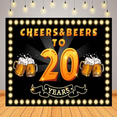 Loccor 10x6.5ft Fabric Cheers and Beers to 20 Years Backdrop Black Gold 30th Birthday Anniversary Background for Men Women Portrait Photo Studio Props