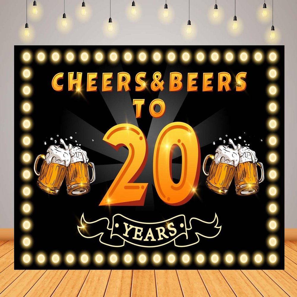 Loccor 10x6.5ft Fabric Cheers and Beers to 20 Years Backdrop Black Gold 30th Birthday Anniversary Background for Men Women Portrait Photo Studio Props