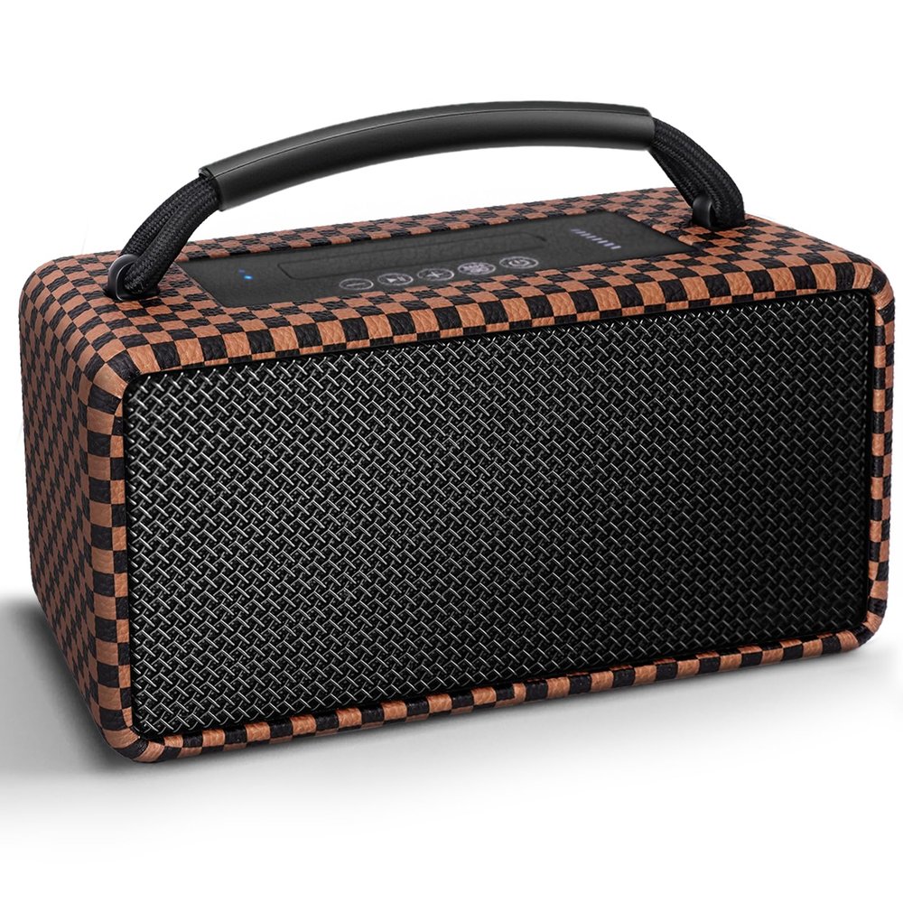 DINDIN Portable Bluetooth Speaker 80W (Peak), 20H Playtime, Wireless Big Wood Boombox with Deep Bass, Subwoofer, TWS, Large, Loud Speaker for Party, Outdoor, Backyard, Beach, Home,GiftBlack+Brown