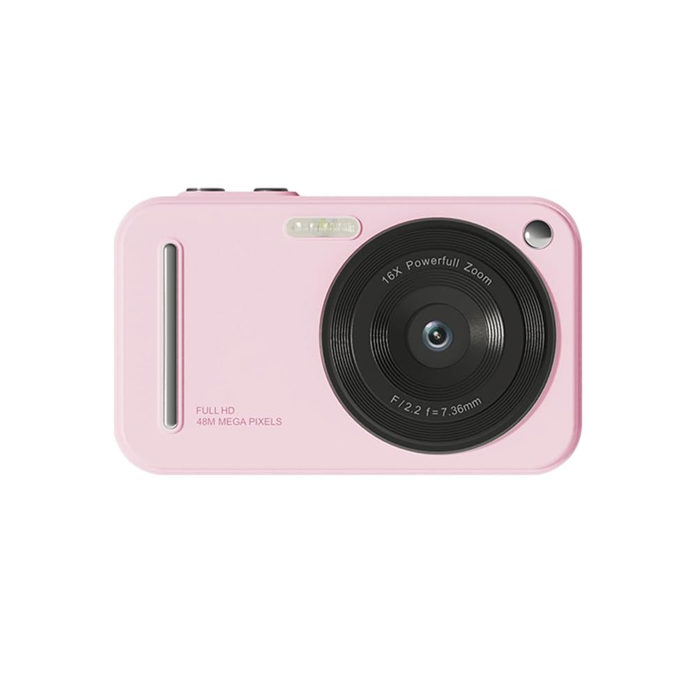 1080P Digital Camera for Kids - 48MP Digital Video Camera with 16X Digital Zoom, Auto Focus, 2.4 Inch IPS Screen, Built in Flash, Beauty Filters, Birthday Gift for Teens (Pink)