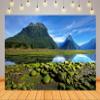 BELECO 20x10ft Fabric Mountain Lake Backdrop Green Mountain Forest Mitre Peak Rock Stones River Natural Landscape Background Outdoor Hiking Camping Party Decorations Banner Photoshoot Studio Props view 2