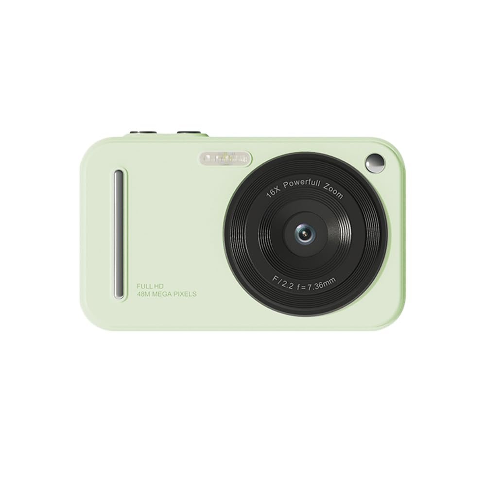 1080P Digital Camera for Kids - 48MP Digital Video Camera with 16X Digital Zoom, Auto Focus, 2.4 Inch IPS Screen, Built in Flash, Beauty Filters, Birthday Gift for Teens (Green)