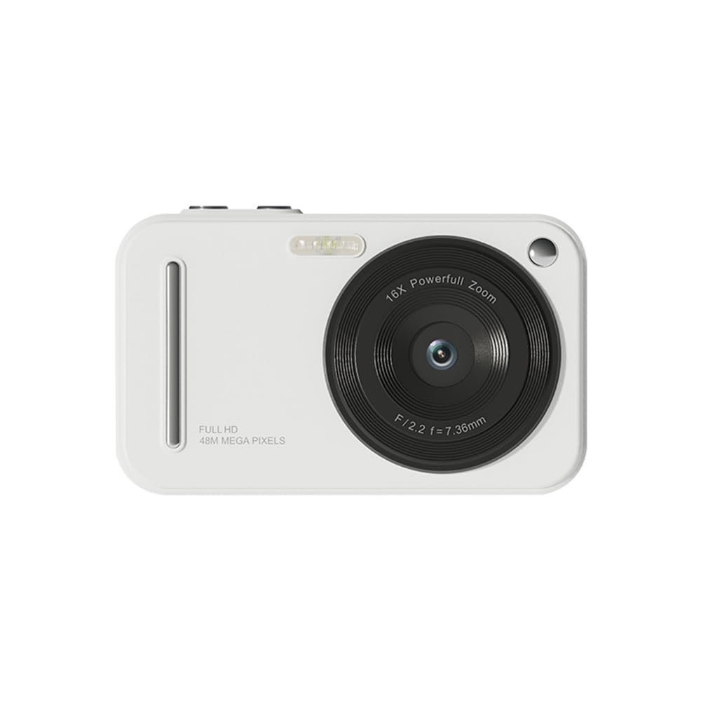 1080P Digital Camera for Kids - 48MP Digital Video Camera with 16X Digital Zoom, Auto Focus, 2.4 Inch IPS Screen, Built in Flash, Beauty Filters, Birthday Gift for Teens (White)