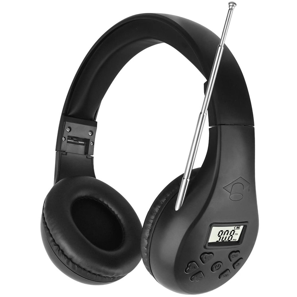 ZHIWHIS FM Portable Radio, Stereo Headset with LCD, Over Ear Foldable, Pocket Conference Receiver, Small Wireless/Wired Headphones Operated by 2 AA Batteries for Walking/Running ZWS-600