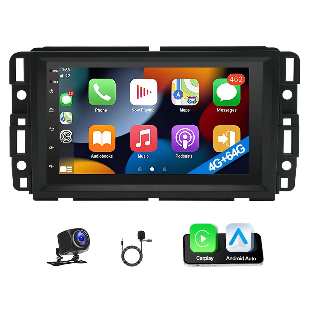 4+64GB Car Radio for GMC Sierra Yukon Buick Chevy Silverado Suburban Traverse Express, 8 inch Touch Screen with with CarPlay Android Auto Bluetooth GPS Navigation