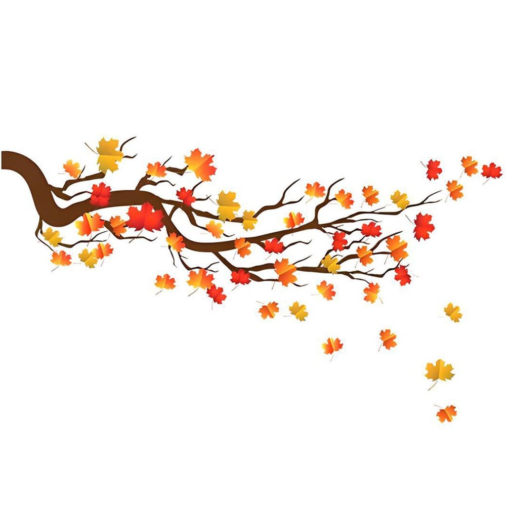 Autumn Maple Tree Wall Stickers, Chinese Style Autumn Fallen Leaves Wall Murals Peel and Stick 3D Wall Art Stickers Murals Home Decor for Girls Bedroom Nursery Rooms Living Room