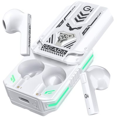 GEARit Wireless Earbuds Bluetooth 5.3, Ear Buds with Microphone, True Wireless Earphones for iPhone Android, in-Ear Headphones, RGB Charging Case, White