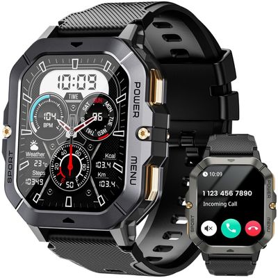 DBOGA Military Smart Watches for Men (Answer/Make Calls), Fitness Smart Watch for Android and iPhone, Waterproof Fitness Tracker with Blood Pressure/Heart Rate/Sleep/100+ Sport Modes, 410 mAh, 2.02''