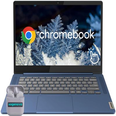 Lenovo IdeaPad Slim 3 Chromebook Laptop, 14" Touchscreen FHD IPS Display, MediaTek Kompanio 520 Processor SageNova Earphones, Abyss Blue (MediaTek Kompanio, 4GB RAM | 64GB Storage)