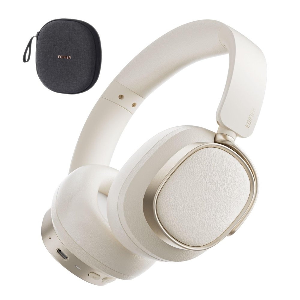Edifier ES850NB Active Noise Cancelling Headphones, Over Ear Bluetooth Headset, 92H Playtime Wired & Wireless Hi-Res Audio Certified, Fast Charging Clear Calls for Home Office Travel - Ivory
