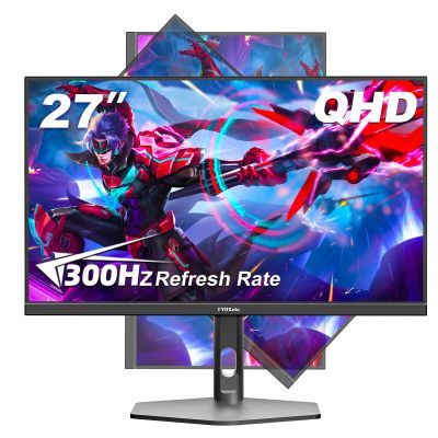 FYHXele 27 inch Gaming Monitor 300Hz, QHD 1440P, 0.8ms Frameless, Ultra Slim Computer Monitor, Height/Pivot/Swivel/Tilt Adjustable Vertical Monitor, Support FreeSync, VESA, DP*2, HDMI*2